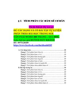 Bài tập Giải tích 12 - Tích phân và các hàm số cơ bản